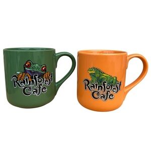 Vintage Rainforest Cafe Mug Orange Iggy Iguana 1999 Green Cha Cha The Frog 2000